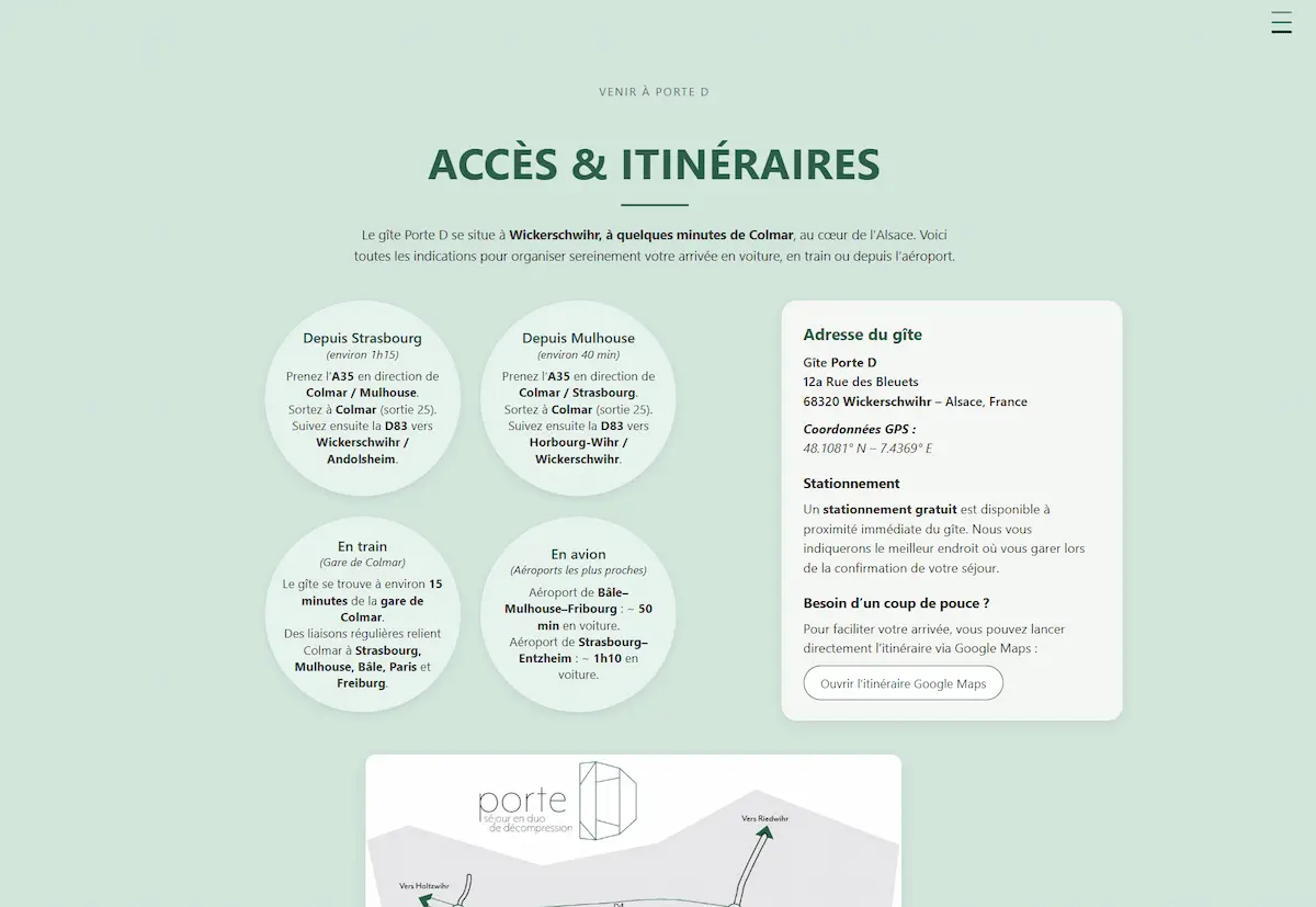 Section accès du site Gîte Porte D
