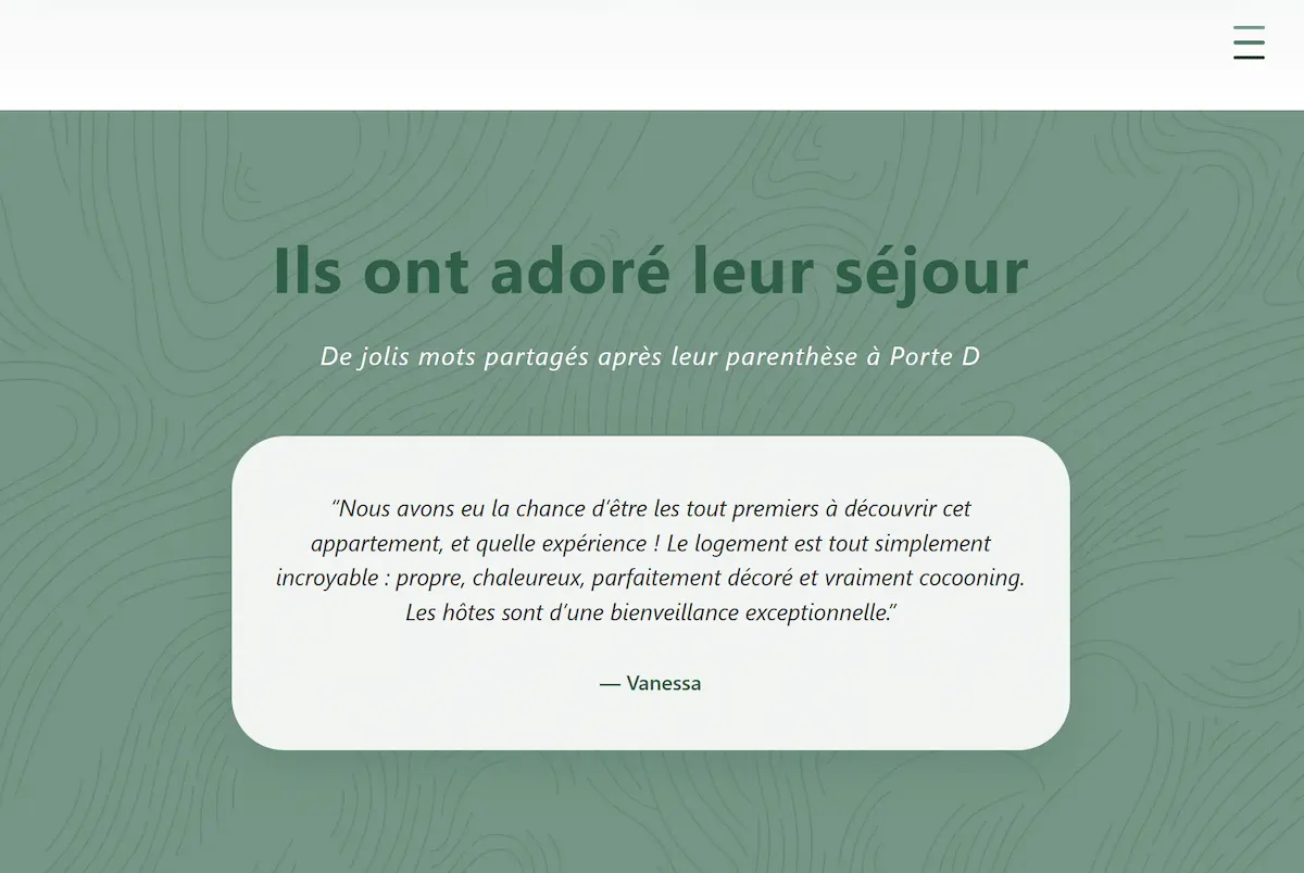 Section témoignages du site Gîte Porte D