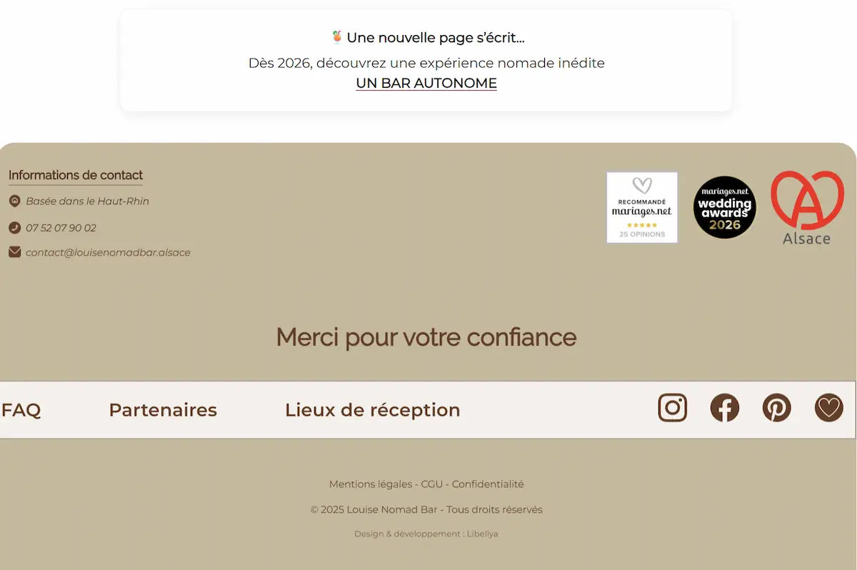 Page d'accueil du site Louise Nomad Bar bas de page